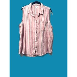 Time and Tru Women's Pink & White Striped SleevelessTop W/ Buttons Sz 3x L